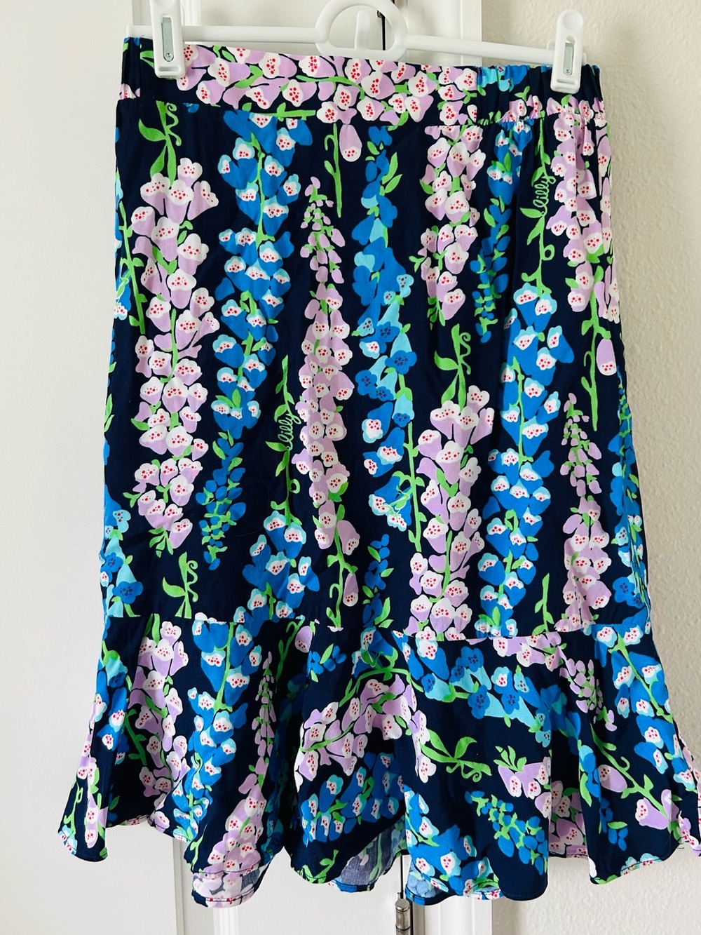 Lilly Pulitzer Abella Ruffle Hem Skirt Foxy Foxglove Floral Pattern